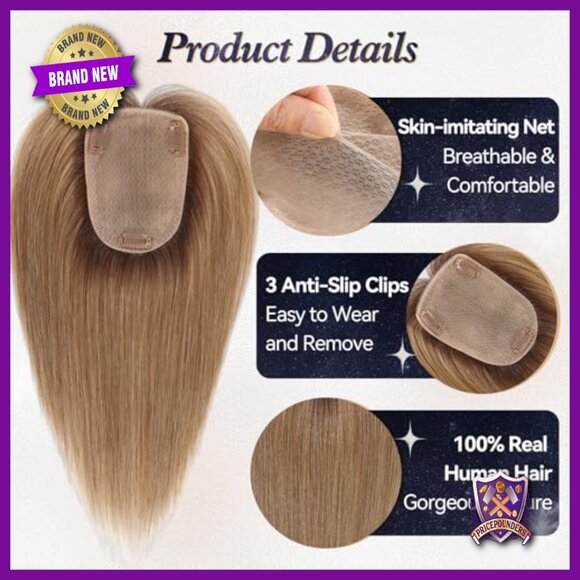 Human Hair Topper 12 Inch Silk Base 4x5.5 Inch No Bangs For Thinning Hair